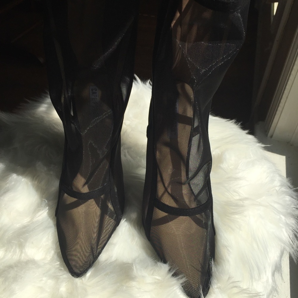 CAPE ROBBIN Brady Pointy Toe Mesh Lucite Boot SZ 9
